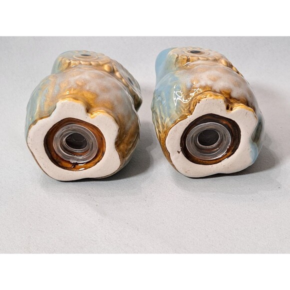 Glazed Ceramic Owl Salt and Pepper Shakers S&P Blue and Tan Unused CUTE - Picture 8 of 9